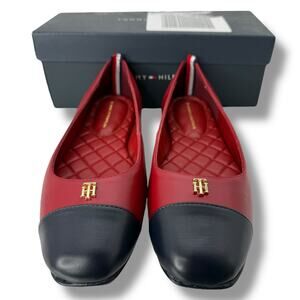 NEW Tommy Hilfiger Cap Toe Ballet Flats Size 7.5 Dark Red Square Toe Preppy